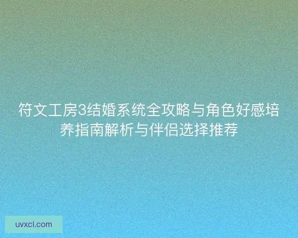 符文工房3结婚系统全攻略与角色好感培养指南解析与伴侣选择推荐